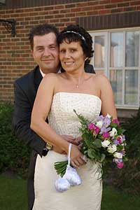 Bride and Groom after ceremony at Courtyard Marriott Hotel